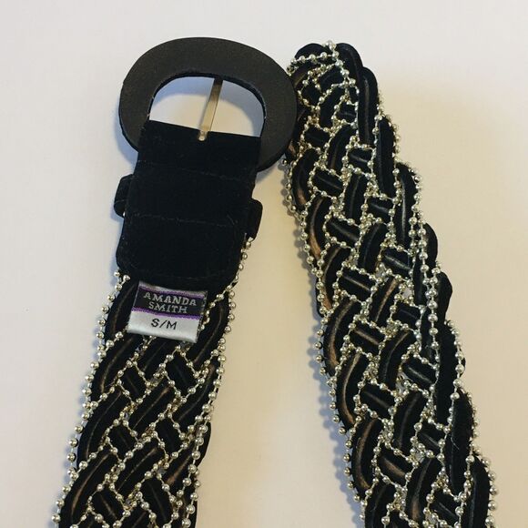 Vintage Amanda Smith Womens Belt Black Felt and Thin Gold Beading Woven Size S/M main image 8